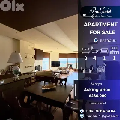 Beachfront apartment for sale in Batroun with stunning sea views