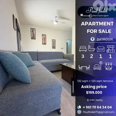 Apartment for sale in Batroun with perfect terrace!!