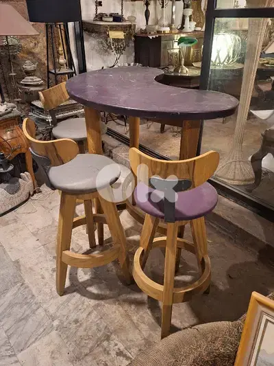 vintage Mid-century bean shaped bar table and 3 stools