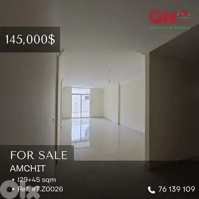 For Sale Apartment in Amchit 129m+45m Terrace ONLY for  145K في عمشيت