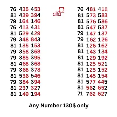 Alfa special sim card numbers new not used