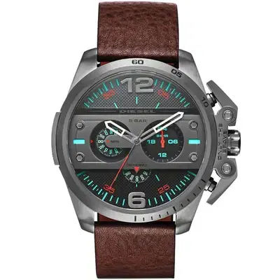 Original Diesel Watch For Men with grey dial leather  brown