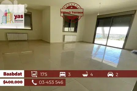 Baabdat 175m2 | 150m2 Terrace | Brand New | Excellent Condition | TCH