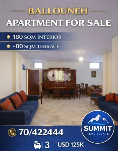Apartment for Sale – Balouneh  | 206 sqm , 125000$ |