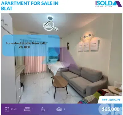 "Near LAU" Furnished 1 bedroom Studio+sea view 4sale in Blat - بلاط