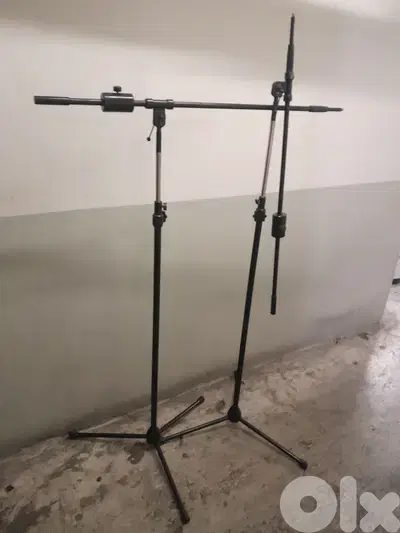 K&M Extra-long overhead microphone stands & 3 Table Stands w/Boom Arms