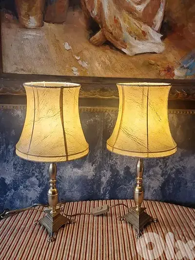 2 antique french leather and brass lamps
