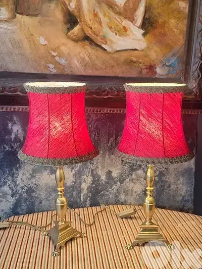 2 antique french brass lamps