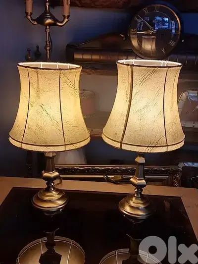 pair of leather and brass english lamps