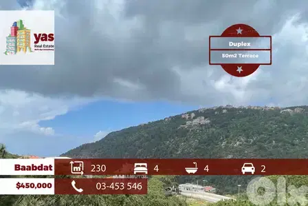 Baabdat 230m2 | 50m2 Terrace | Mountain View | Duplex | TCH