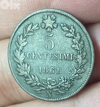 ٥ سنتيم إيطالي سنة ١٨٦١ الملك ايمانويل الثاني