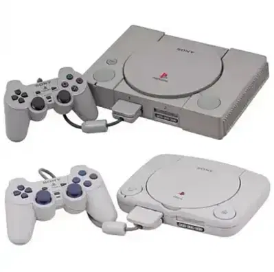 PlayStation PS2, PS3, PS4, PS5 against a PS1 Slim/Flat