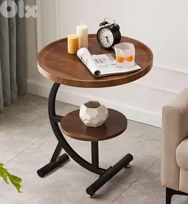 2-Tier Simple Round Accent Side Table with Curved Frame