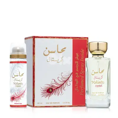 Lattafa Mahasin Crystal Eau de Parfum 100 mL + 50 mL Deodorant Set – For Women