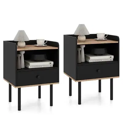 natural and black nightstand