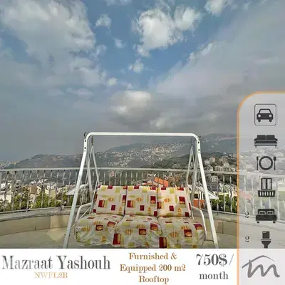Mazraat Yashouh | Furnished-Decorated 200m² Rooftop | Panoramic View