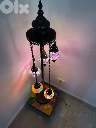 Vintage Turkish Mosaic Floor Lamp – 5 Globe Handmade Glass Lantern