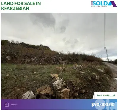 587m2 land+prime location+mountain view 4sale in Kfarzebian - كفردبيان
