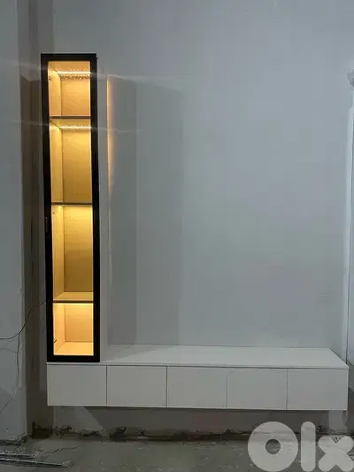 tv unit 200x230 5doraf with led with glass color bege