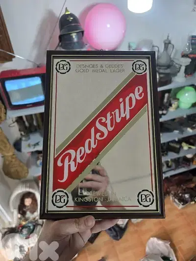 Vintage Red Stripe Jamaican Beer framed decorative mirror