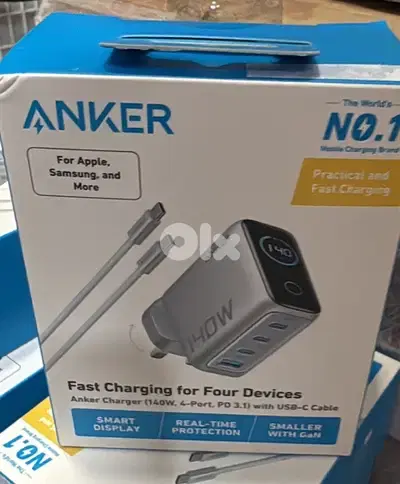 Anker zolo usb-c charger 140w (4-port pd 3.1)3 pin with usb-c cable