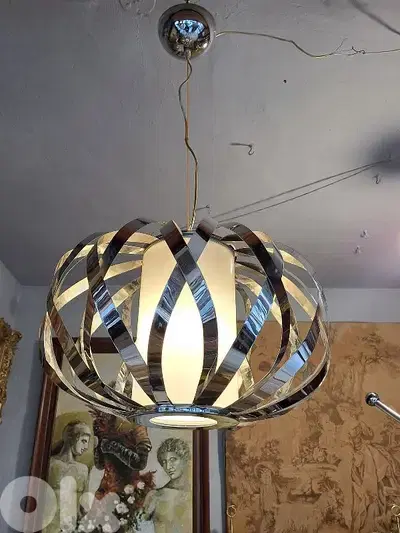 antique chrome and opaline midcentury chandelier
