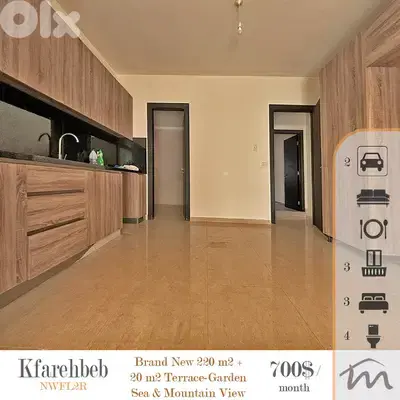 Kfarehbab | Brand New 220m² + 20m² Terrace-Garden | Open Sea View