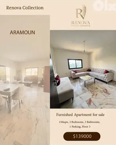 Semi Furnished Apartment for sale in Aramoun