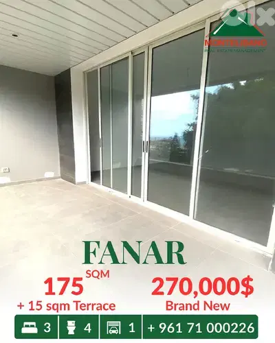 Brand New 175 sqm Apartment for Sale in Fanar with 15 sqm Terrace