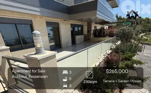 Apartment + Terrace and Garden 170sqm for sale in Achkout