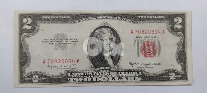 USA Two Dollars Red Seal Banknote year 1953 Memorial