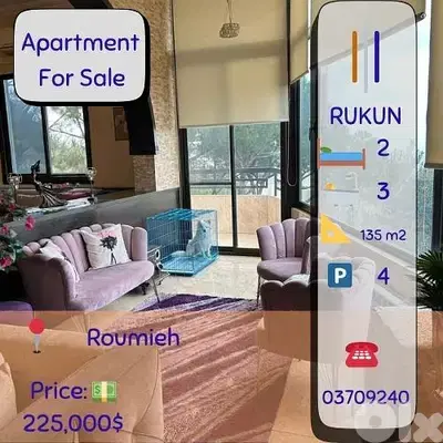 2 bdroom Apartment for sale in Roumieh heavenly view 135m2 for $225K