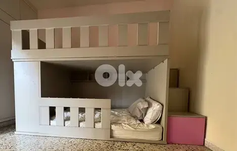 bunk bed with montessori floor bed + storage