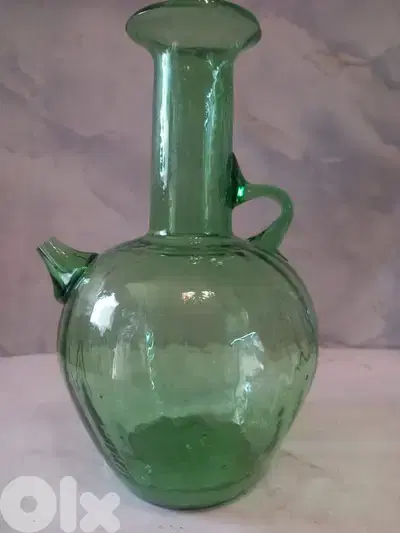 Classic Lebanese green transparent glass water jug (ابريق)