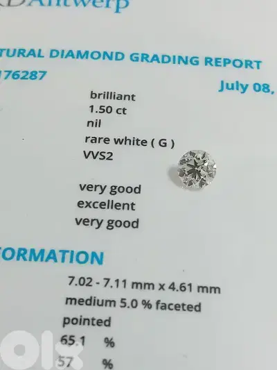 certified diamond 1.5 ct  . G vvs2.6600$