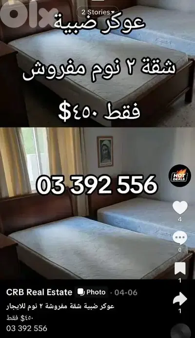 عوكر قرب سفارة و وودين بيكري شقة ٢ نوم و مفروش فقط 450$