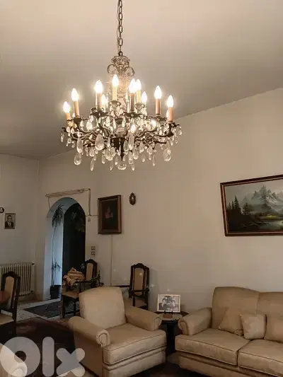 Original Queen Anne Crystal Chandelier – Large Vintage Antique Piece