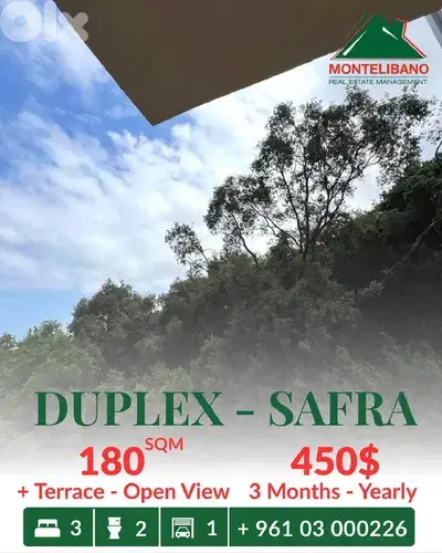 180 sqm Duplex For Rent in Safra صفرا with Terrac