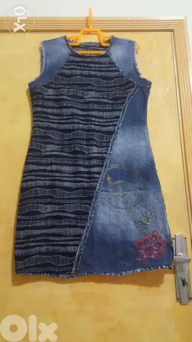 Desigual denim embroidery patchwork dress large فستان