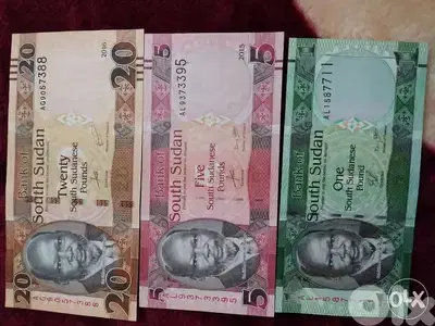 set of three UNC South Sudan Banknotes memorial for Jhon Garang