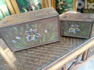 طقم صندوق خشب رسم جوز