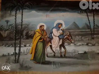 رسمة ممضية لهجرة العائلة المقدسة الى مصر 90*60 cm