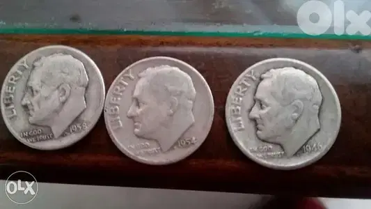 3 silver USA Rosvelt Dimes year 1946 & 1954& 1958