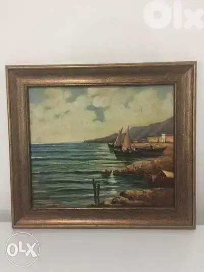 antique mid century europeen oil on panel painting