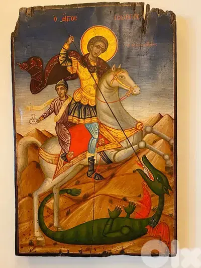 rare antique greeck 19th century icon St Georges