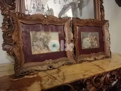 لوحة عدد٢ رسم زيتي فرنسي انتيك من الروائع مميز جدا  كادر خشب سعر لقطة