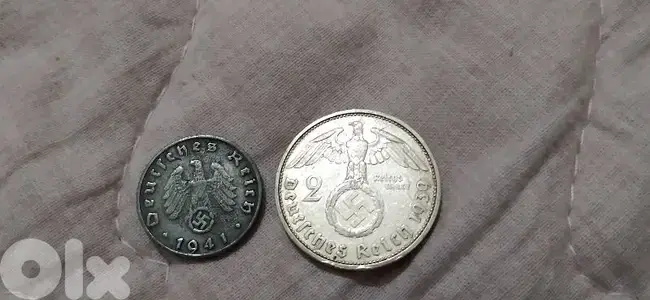 Set two German Nazi Coins 2 Marks Silver&10 Pfinng Coin WW2 1939- 1945