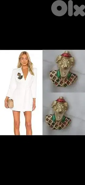 clown brooch gold with red and green vintage