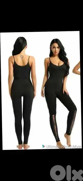 jumpsuit black lace up legs black s to xxL terke