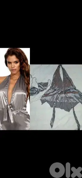 grey satin set shirt  with bra s to xxL